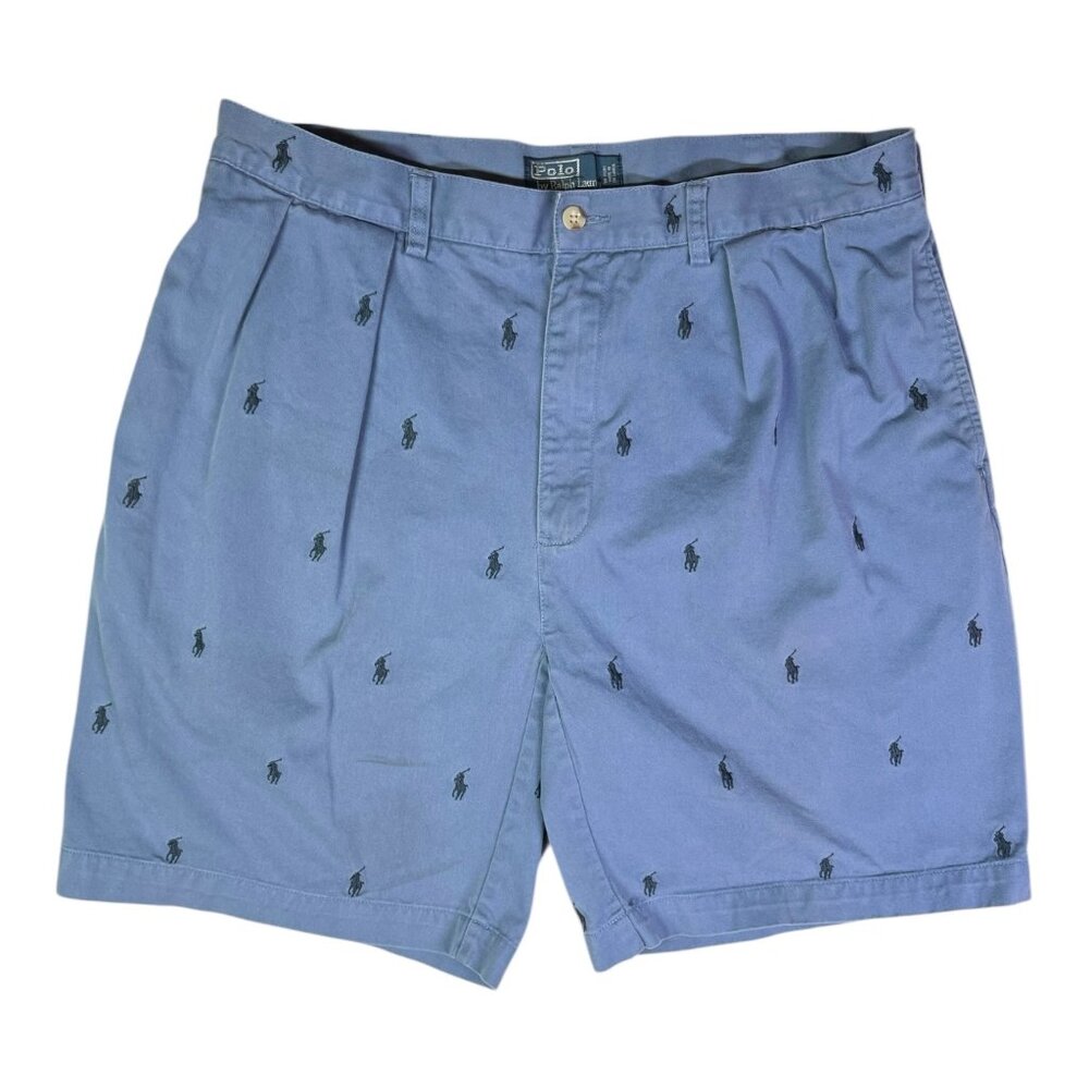 POLO Ralph Lauren 37" Waist Tyler Short Pleat Front Embroidered Pony Logos *Flaw
